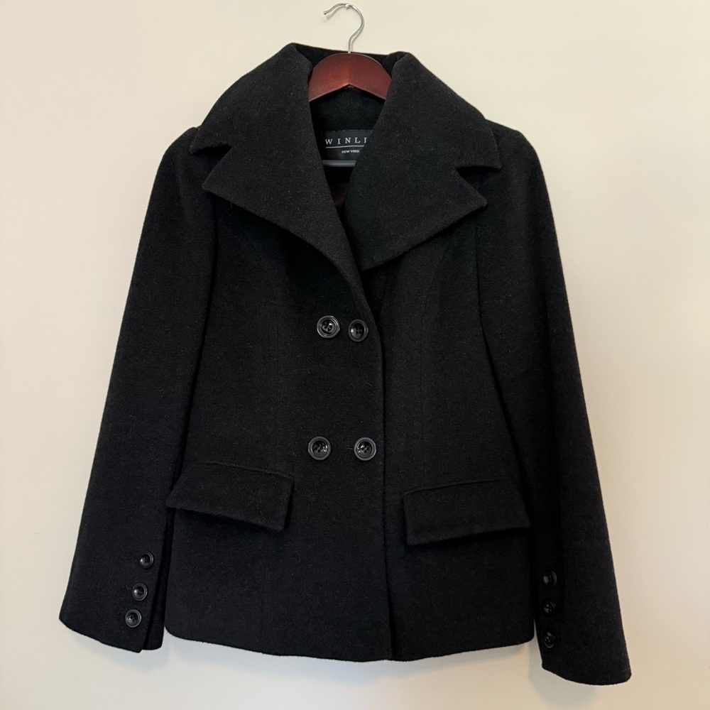 Winlit Women's Black Peacoat Overcoat Charcoal Grey Small